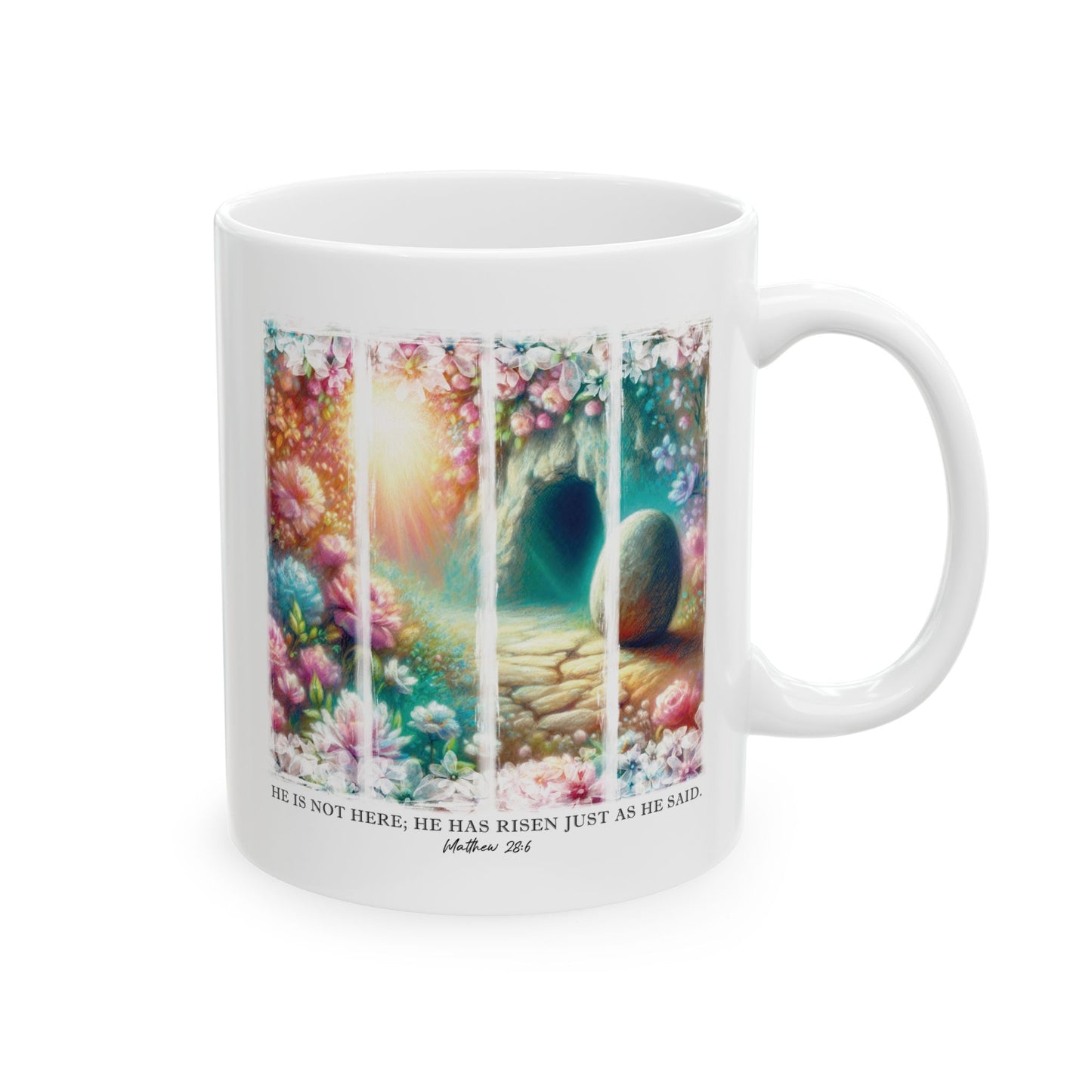 He Is Risen Christian Scripture Ceramic Mug, Religious Coffee Cup, Easter Gift, 11oz 15oz Tea Mug, Christian Quote, Inspirational Drinkware
