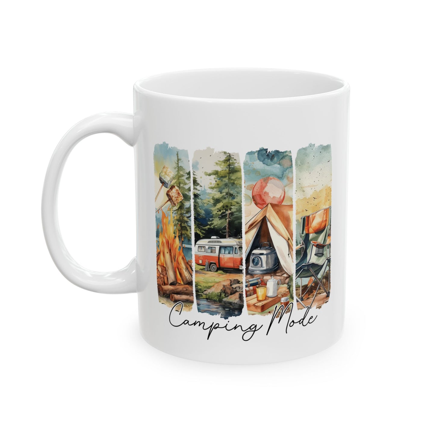 Camping Mode Ceramic Mug, 11oz 15oz Cup, Outdoor Adventure Hiking Coffee Tea, Gift for Camper, Travel Enthusiast, Campfire Lover, Mountain