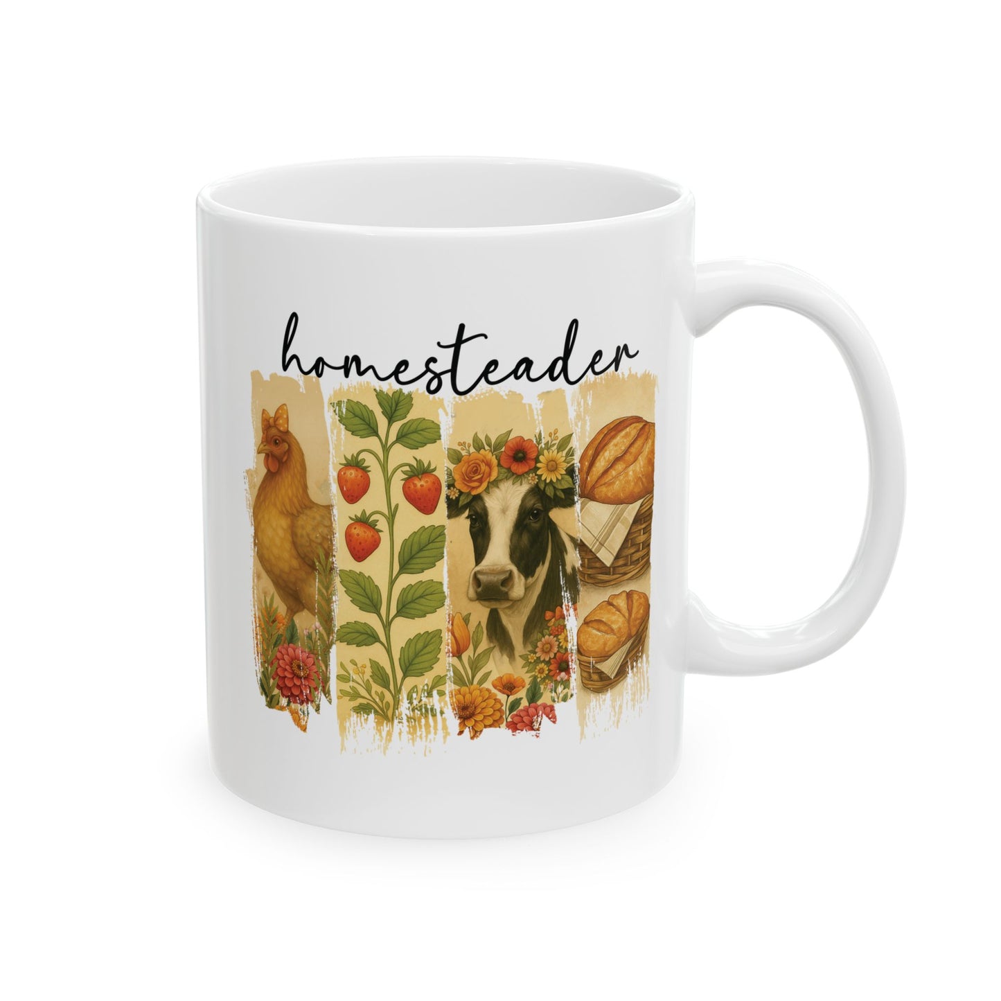Homesteader Ceramic Mug, Brush Stroke Design - Farmhouse Coffee Cup, Country Kitchen Drinkware, Rustic Tea Mug, Handmade Farmer's Cup,