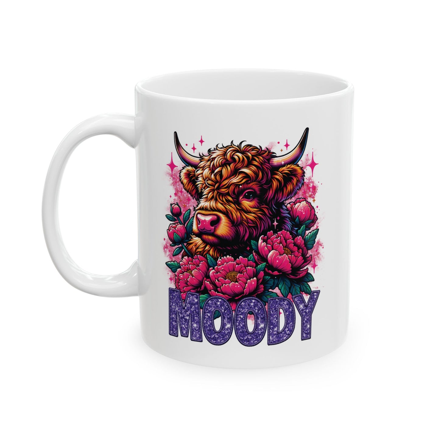 Funny Highland Moody Cow Ceramic Mug, Novelty Tea Cup, Cow Lover Gift, Farmhouse Kitchen Decor, Animal Print Coffee Cup, 11oz/15oz