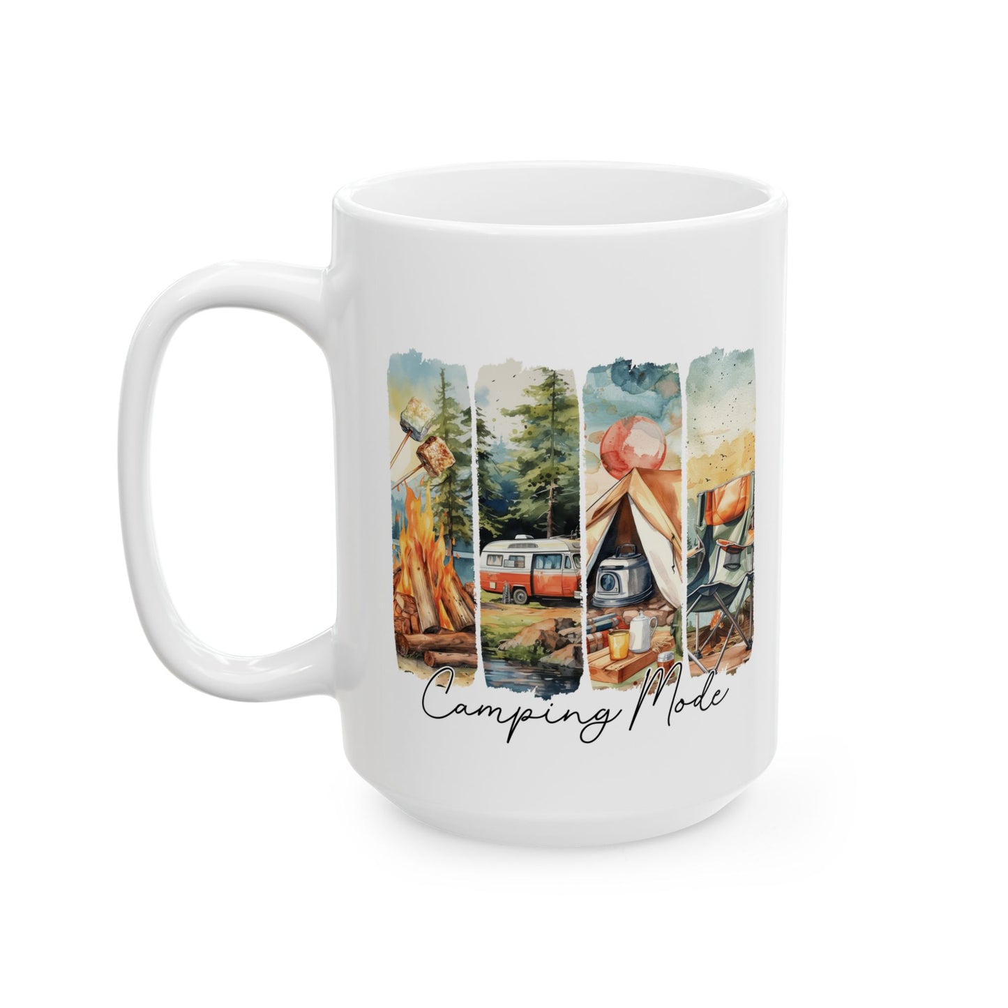 Camping Mode Ceramic Mug, 11oz 15oz Cup, Outdoor Adventure Hiking Coffee Tea, Gift for Camper, Travel Enthusiast, Campfire Lover, Mountain