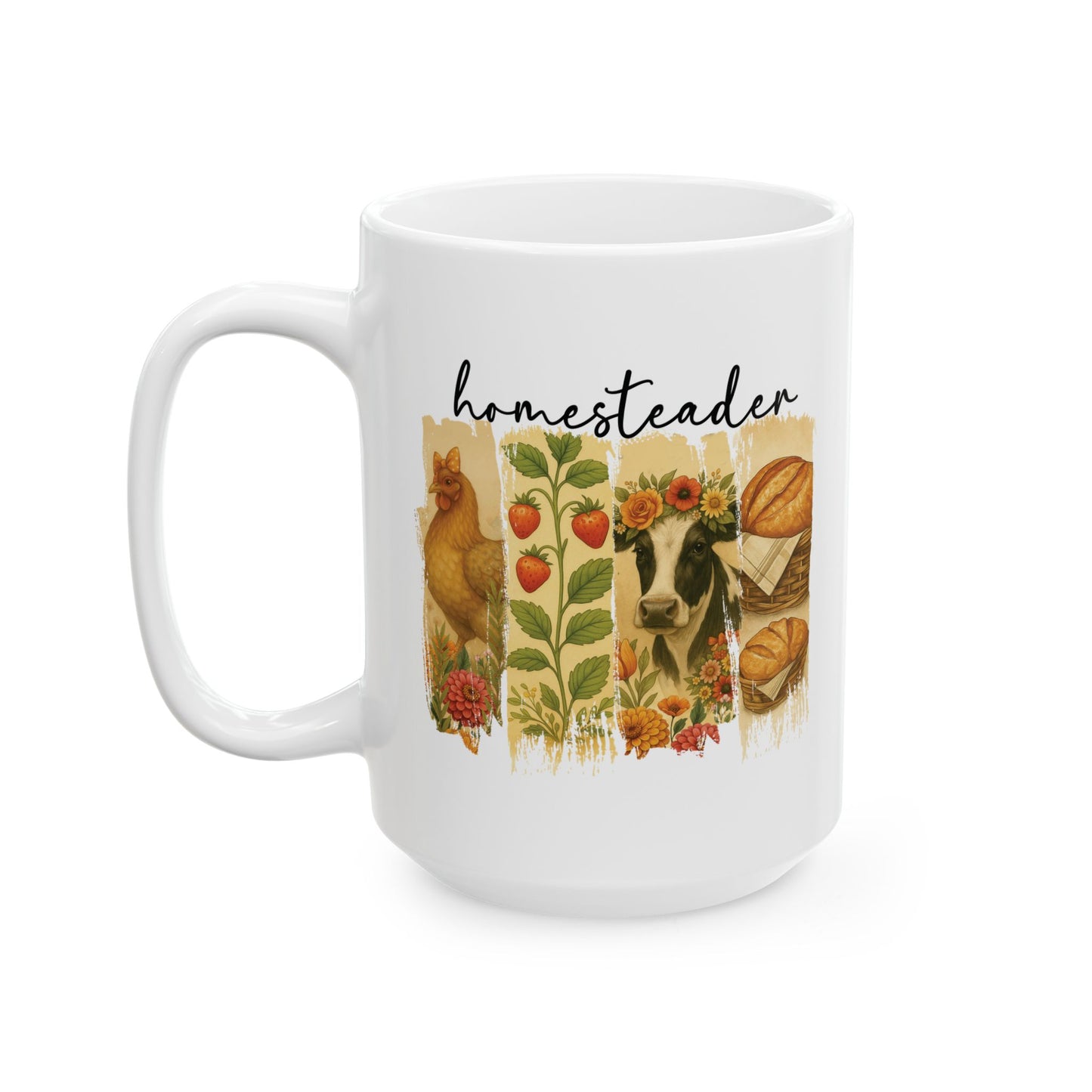 Homesteader Ceramic Mug, Brush Stroke Design - Farmhouse Coffee Cup, Country Kitchen Drinkware, Rustic Tea Mug, Handmade Farmer's Cup,