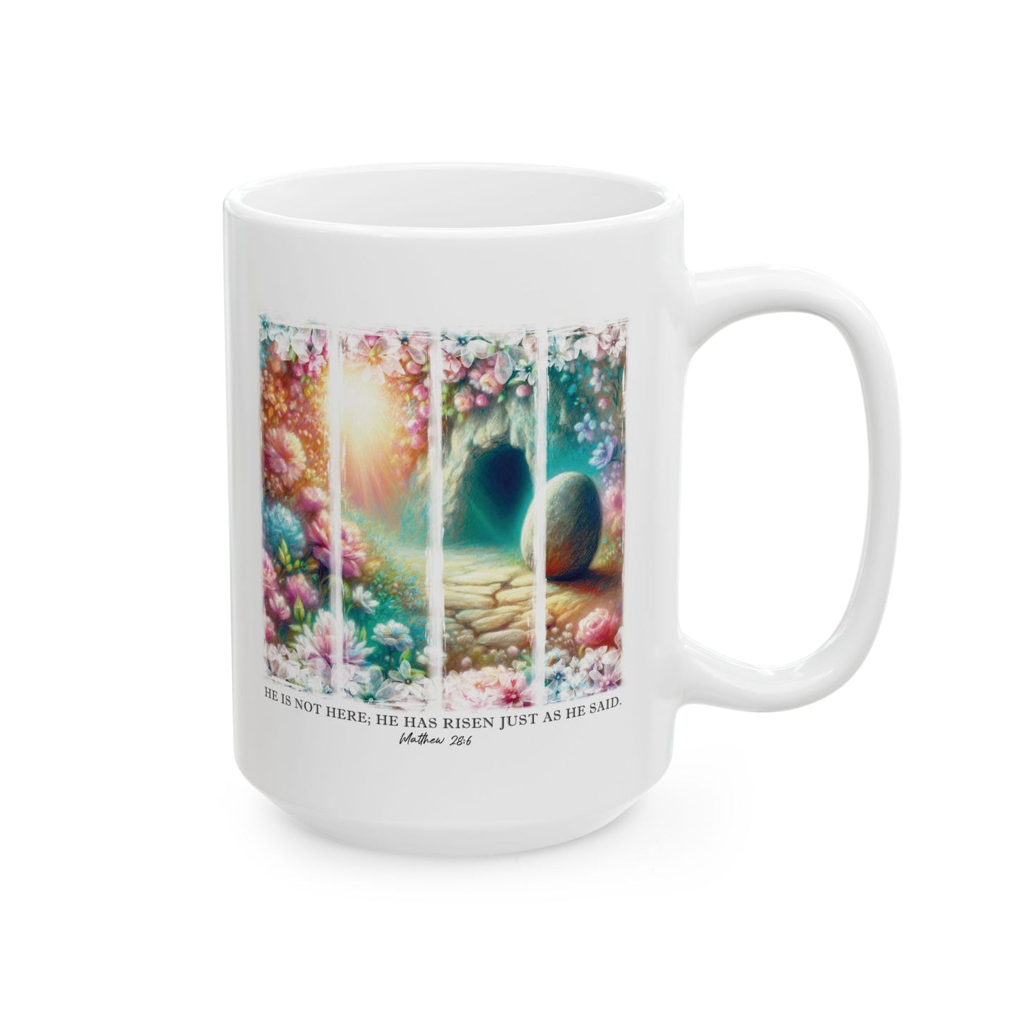 He Is Risen Christian Scripture Ceramic Mug, Religious Coffee Cup, Easter Gift, 11oz 15oz Tea Mug, Christian Quote, Inspirational Drinkware