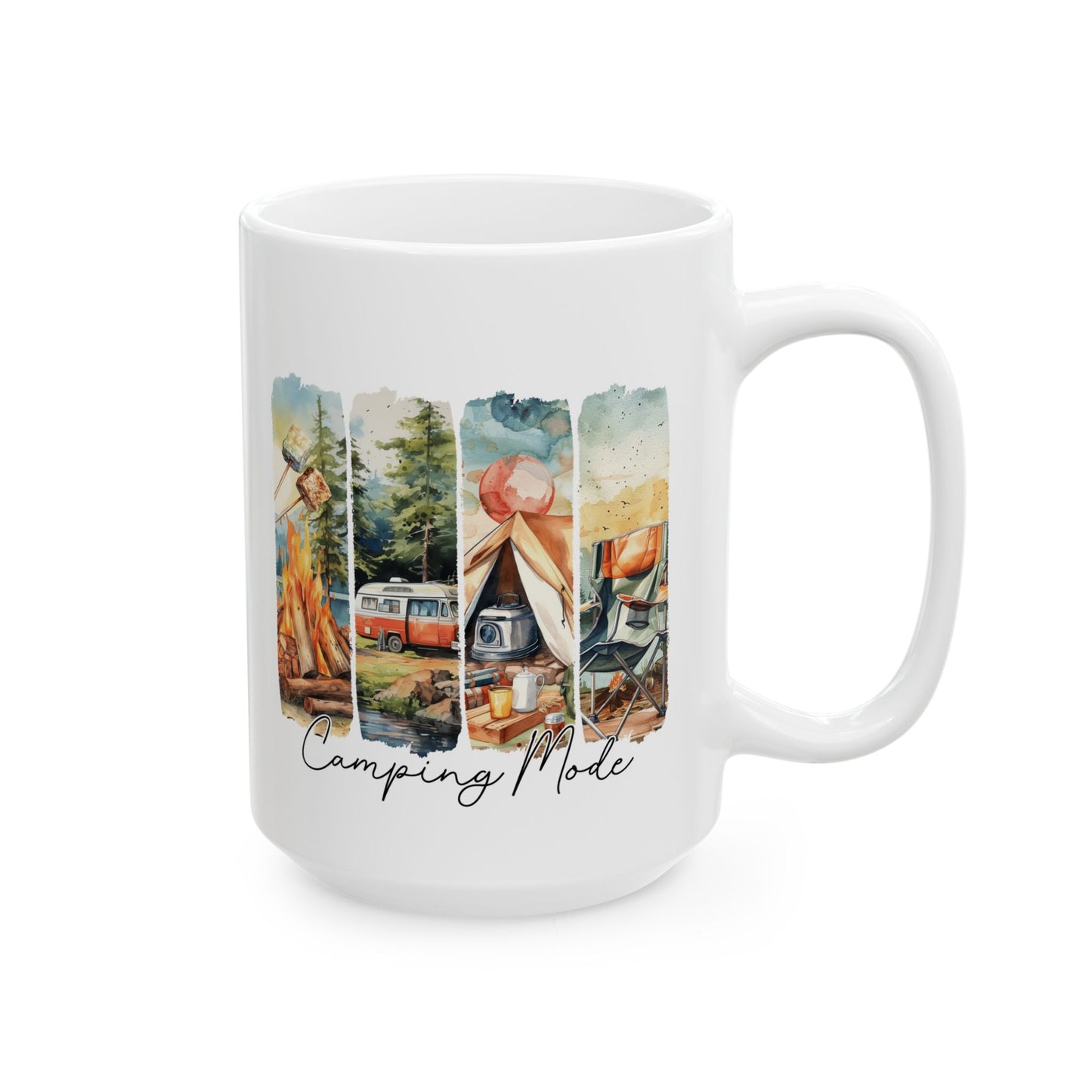 Camping Mode Ceramic Mug, 11oz 15oz Cup, Outdoor Adventure Hiking Coffee Tea, Gift for Camper, Travel Enthusiast, Campfire Lover, Mountain