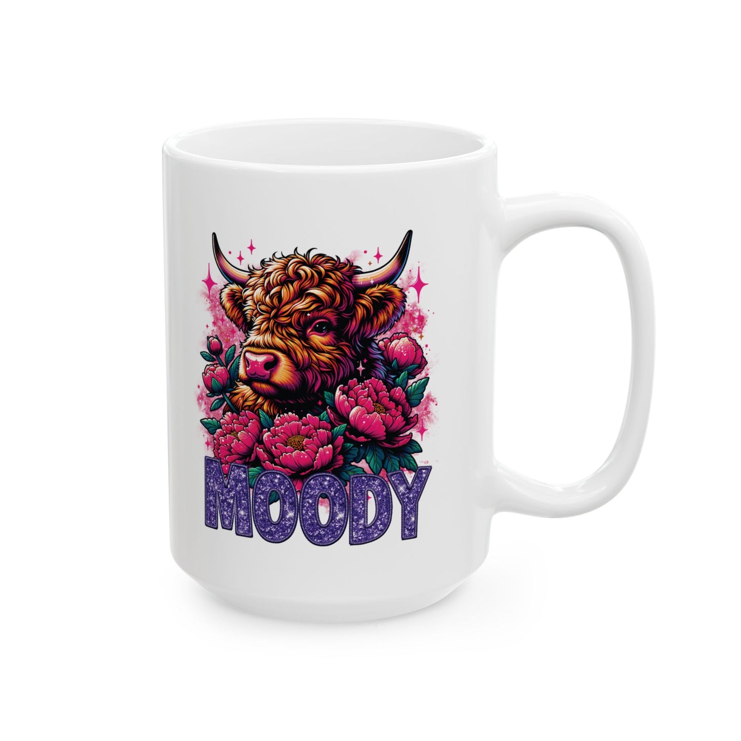 Funny Highland Moody Cow Ceramic Mug, Novelty Tea Cup, Cow Lover Gift, Farmhouse Kitchen Decor, Animal Print Coffee Cup, 11oz/15oz