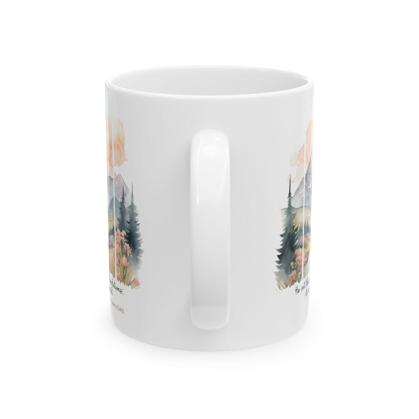 Christian Scripture Ceramic Mug, He Set The Earth On Its Foundations, Religious Coffee Cup, 11oz 15oz, Biblical Verse, Inspirational Gift