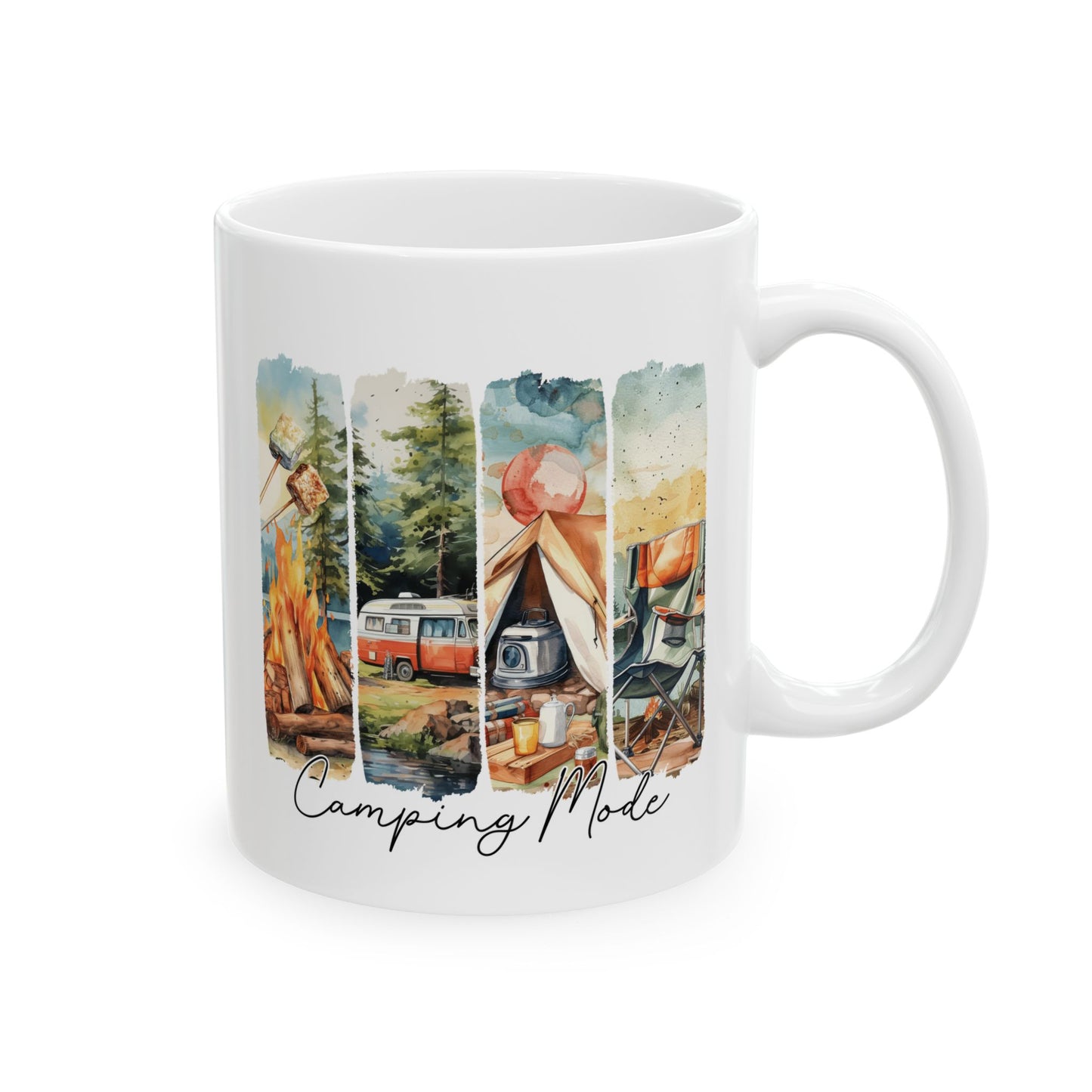 Camping Mode Ceramic Mug, 11oz 15oz Cup, Outdoor Adventure Hiking Coffee Tea, Gift for Camper, Travel Enthusiast, Campfire Lover, Mountain