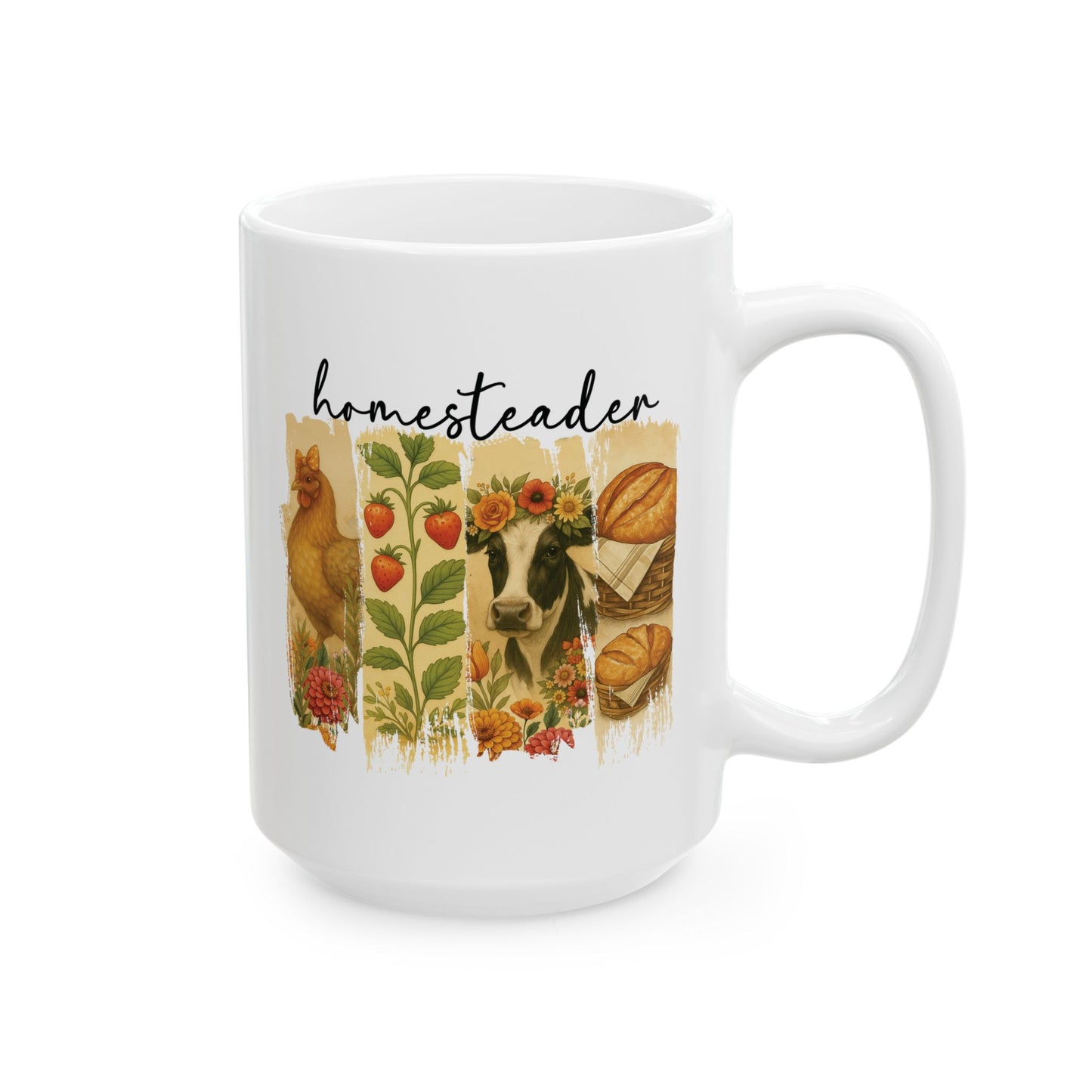 Homesteader Ceramic Mug, Brush Stroke Design - Farmhouse Coffee Cup, Country Kitchen Drinkware, Rustic Tea Mug, Handmade Farmer's Cup,