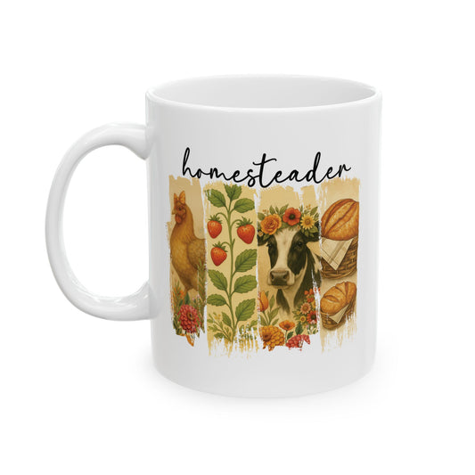 Homesteader Ceramic Mug, Brush Stroke Design - Farmhouse Coffee Cup, Country Kitchen Drinkware, Rustic Tea Mug, Handmade Farmer's Cup,