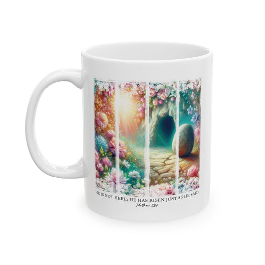 He Is Risen Christian Scripture Ceramic Mug, Religious Coffee Cup, Easter Gift, 11oz 15oz Tea Mug, Christian Quote, Inspirational Drinkware
